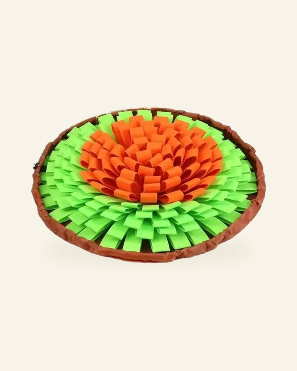 The Field Day Snuffle Mat in orange and green, laid flat