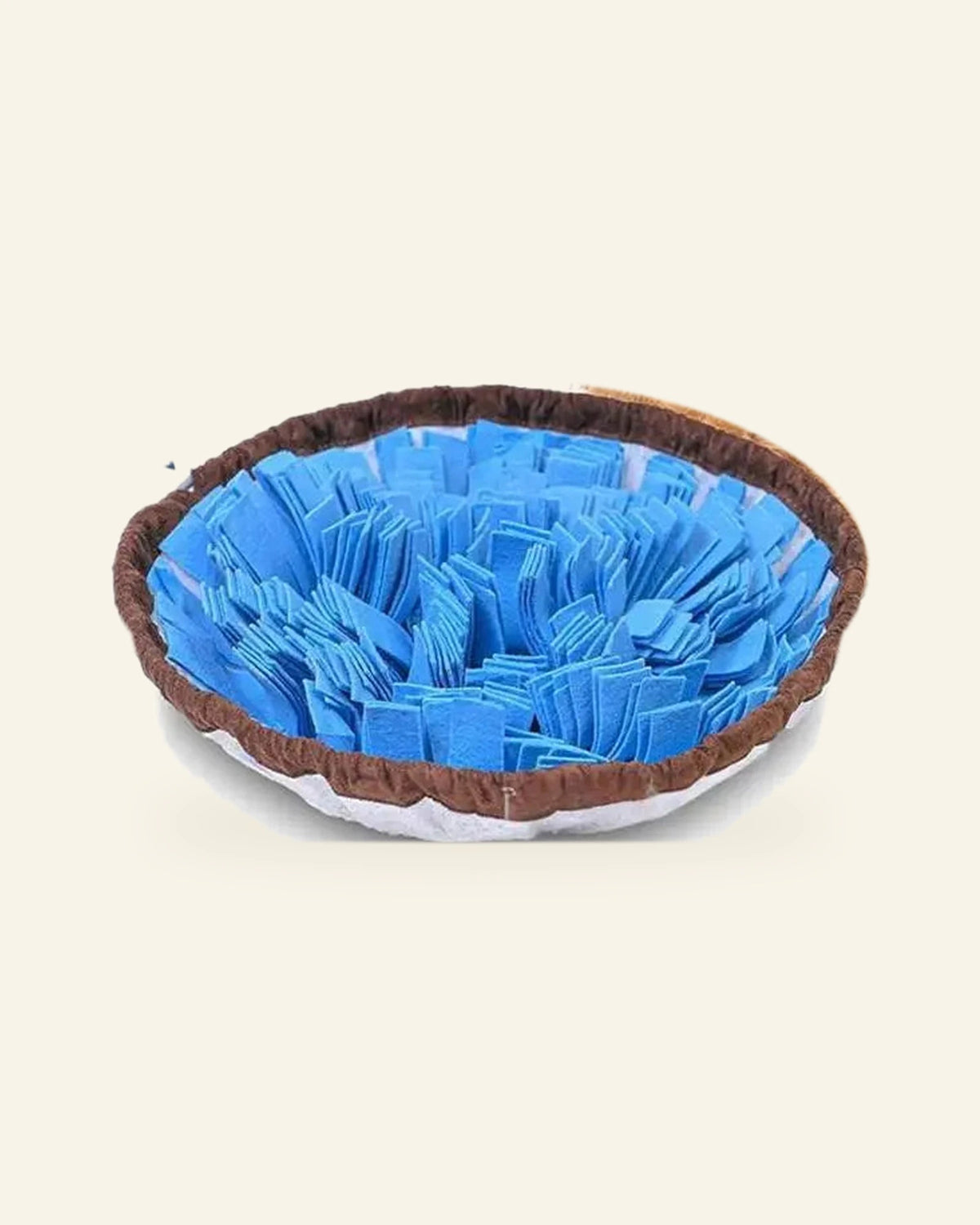 The Field Day Snuffle Mat in blue, pulled up into a bowl