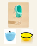 The Walk Kit: The Long Walk Water Bottle, The Pocketful Treat Pouch and The Fold-Flat Bowl on cream
